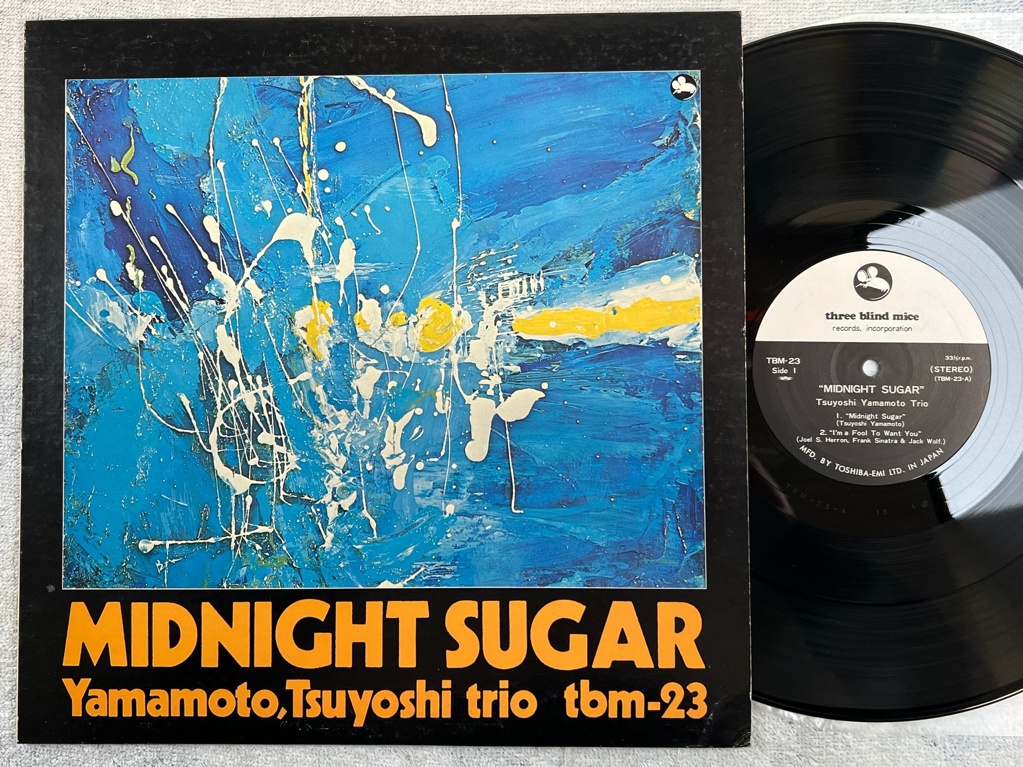 Omslagsbild för skivan YAMAMOTO TSUYOSHI TRIO midnight sugar LP -74 Japan THREE BLIND MICE TBM-23 rare 
