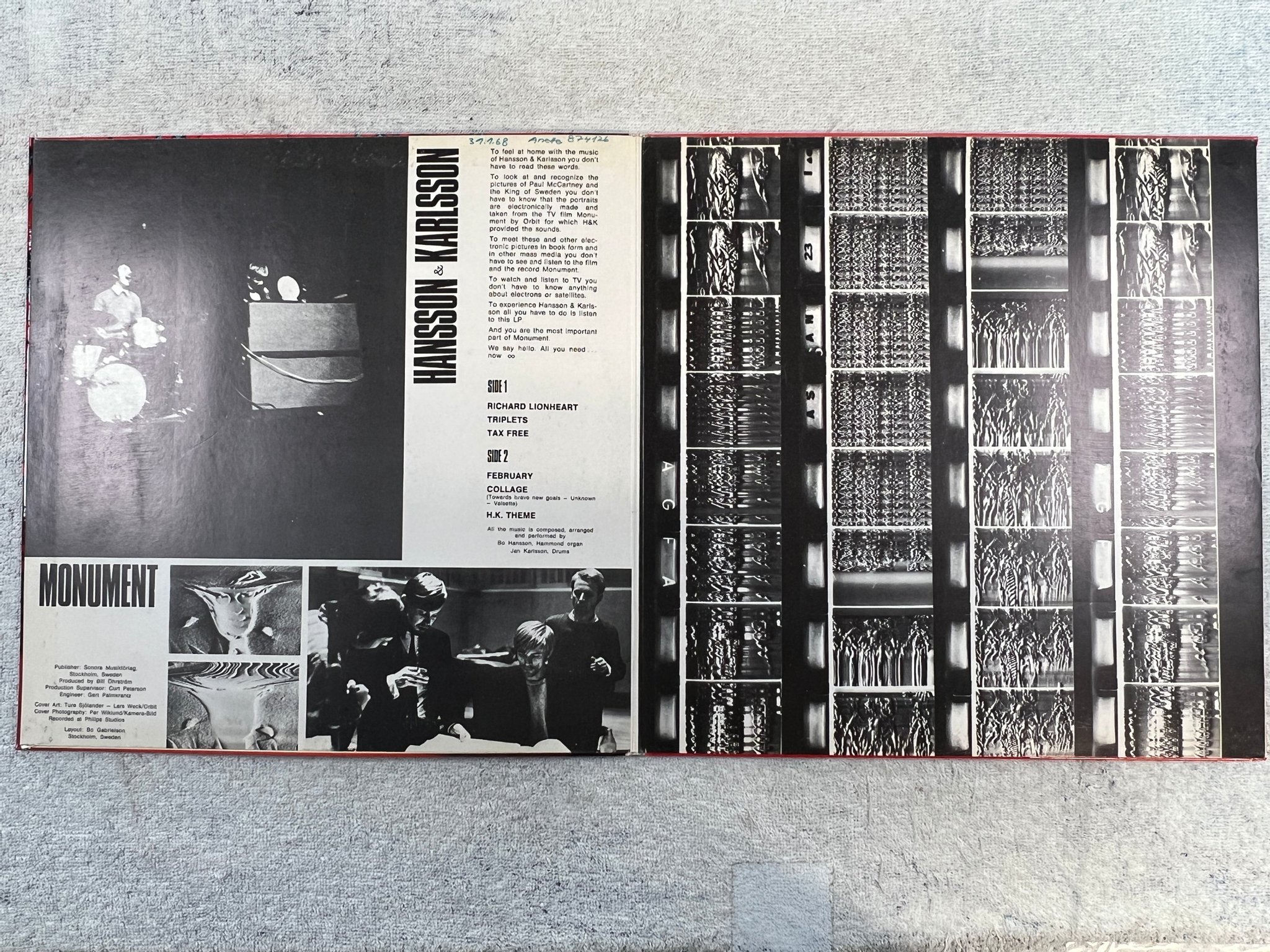Omslagsbild för skivan HANSSON & KARLSSON monument LP -67 swe  POLYDOR 46260 ST ** classic **