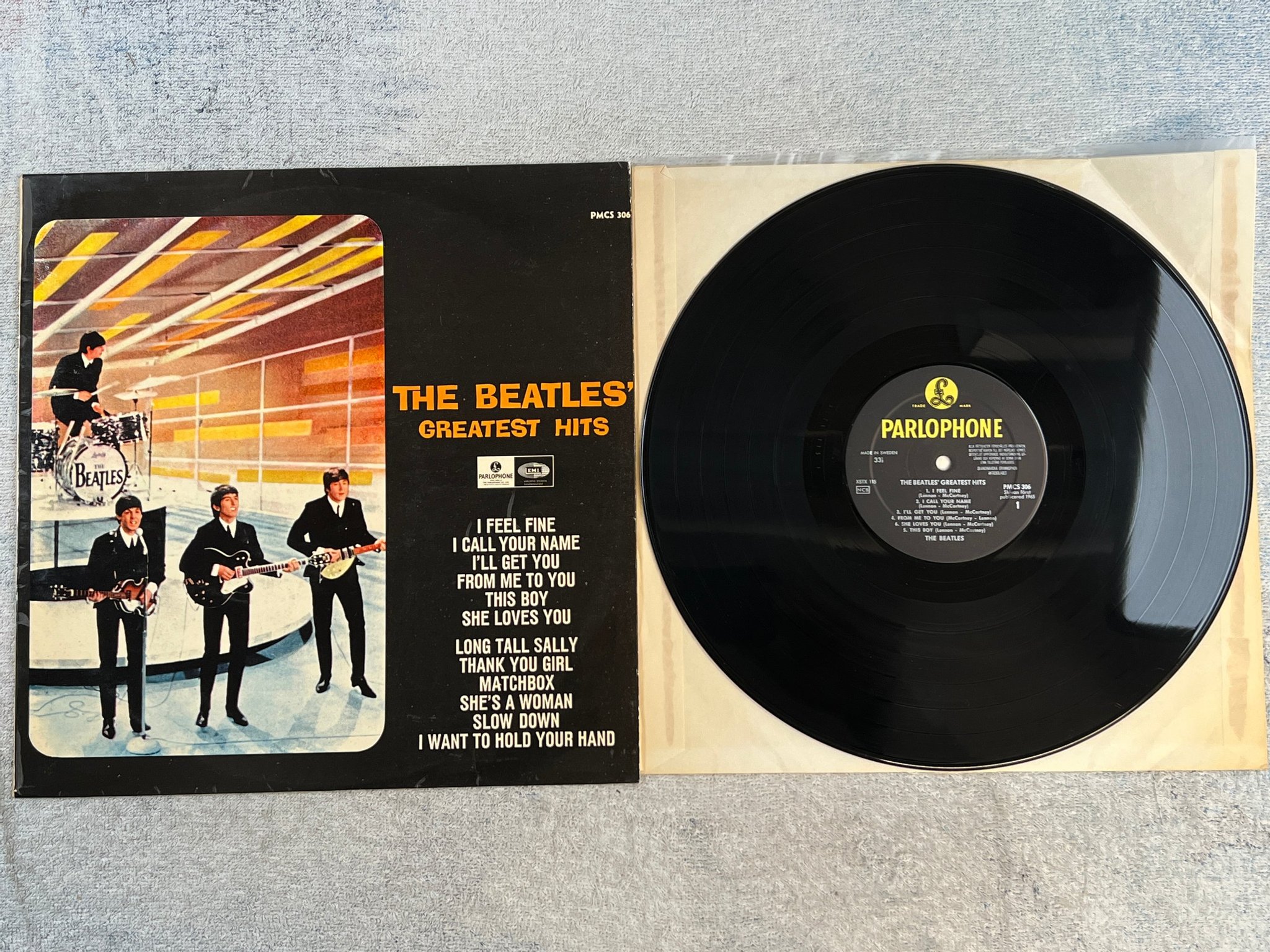 Omslagsbild för skivan THE BEATLES greatest hits LP -65 Swe PARLOPHONE PMCS 306 **rare**