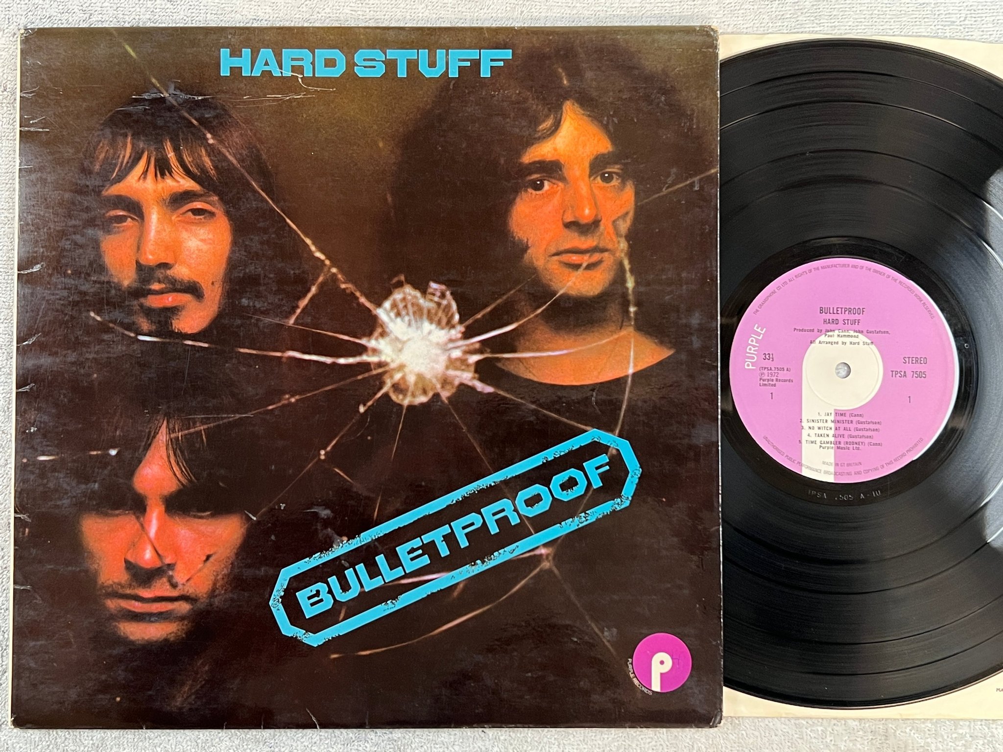 Omslagsbild för skivan HARD STUFF bulletproof LP -72 UK PURPLE TPSA 7505