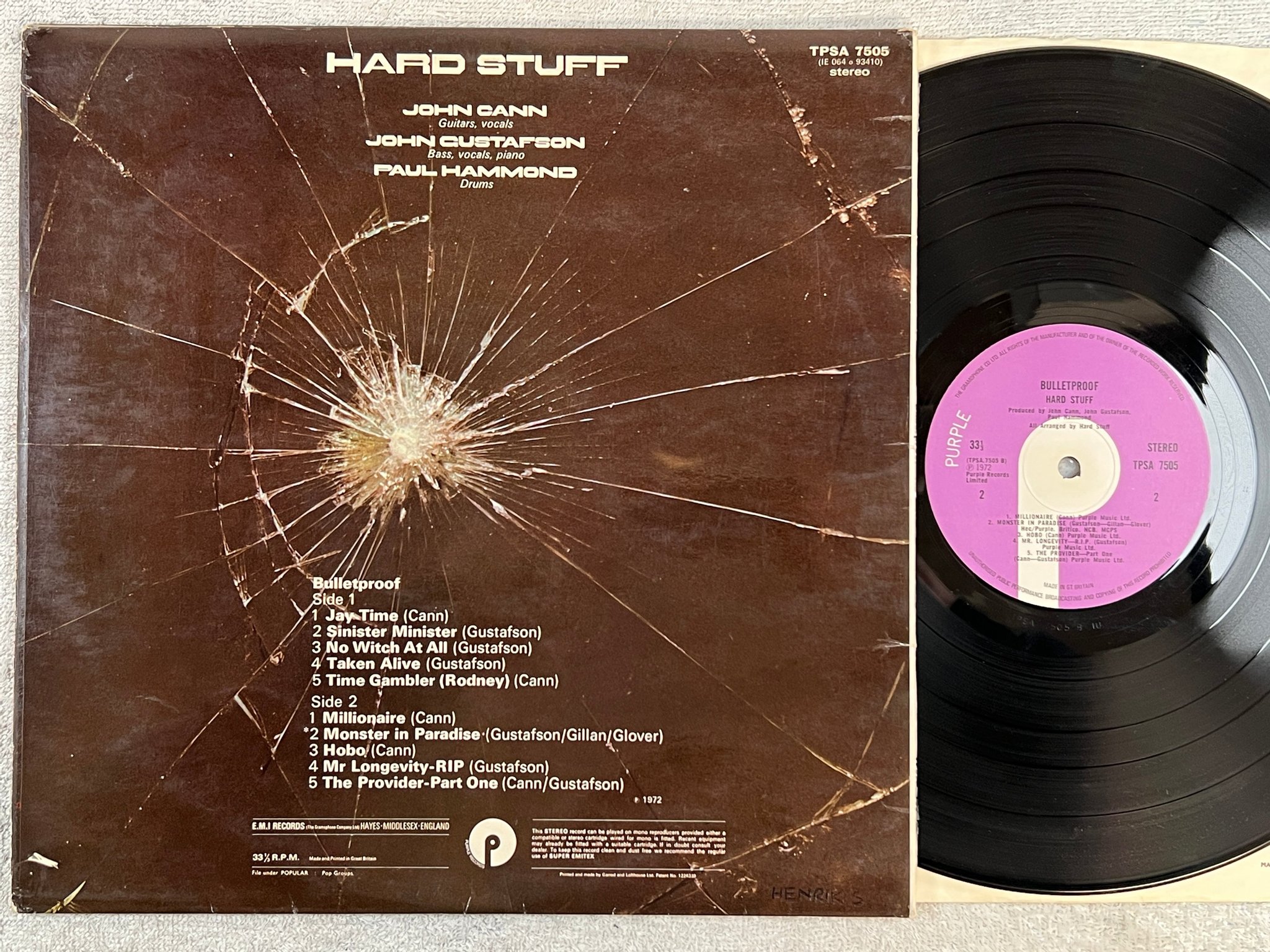 Omslagsbild för skivan HARD STUFF bulletproof LP -72 UK PURPLE TPSA 7505