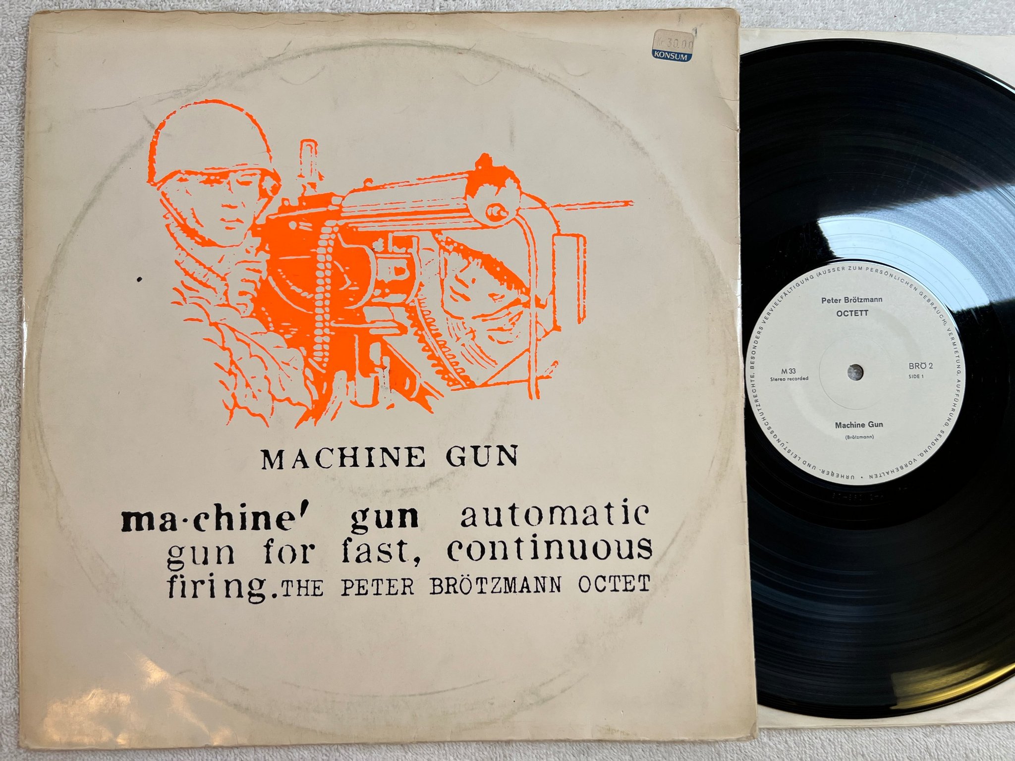 Omslagsbild för skivan PETER BRÖTZMANN OCTET Machine Gun LP -68 Ger BRÖ 2 ** ultra rare free jazz **