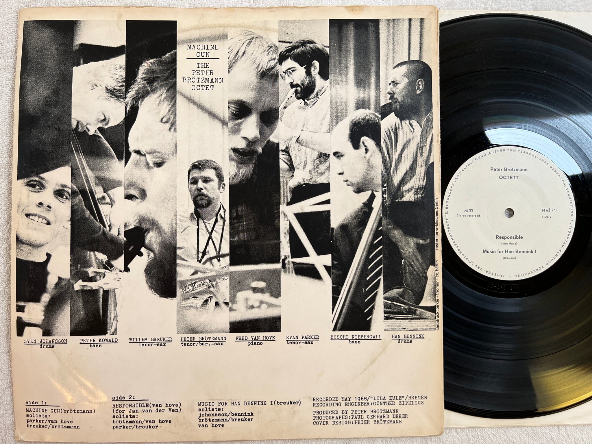 Omslagsbild för skivan PETER BRÖTZMANN OCTET Machine Gun LP -68 Ger BRÖ 2 ** ultra rare free jazz **