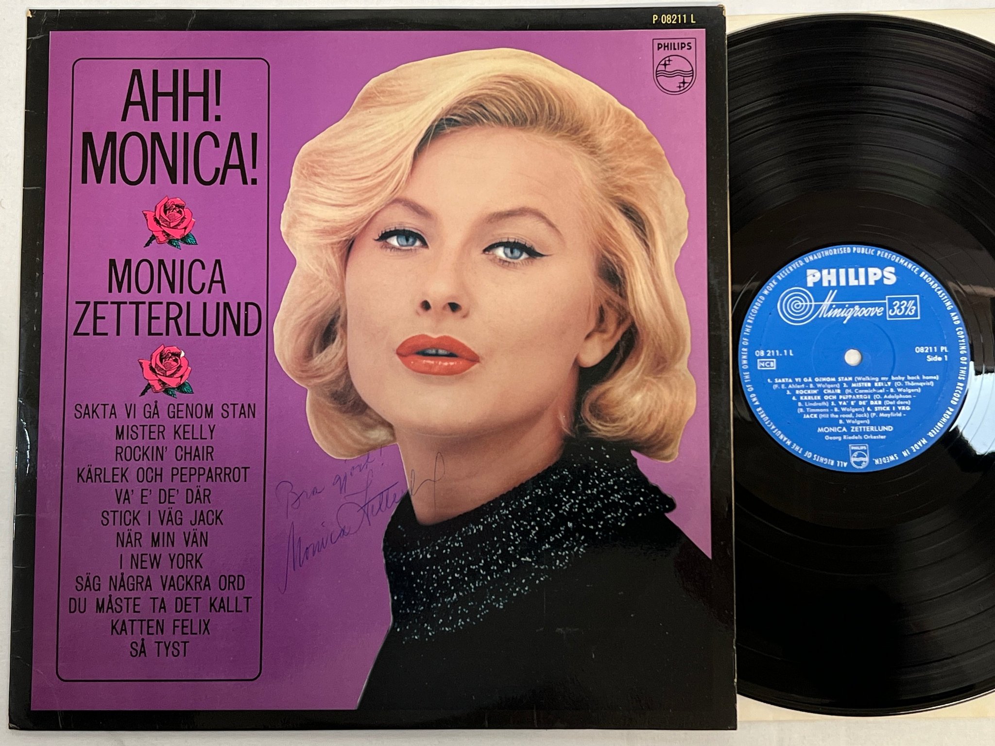 Omslagsbild för skivan MONICA ZETTERLUND Ahh! Monica! LP -62 PHILIPS signerad av finaste Monica ! ! ! 