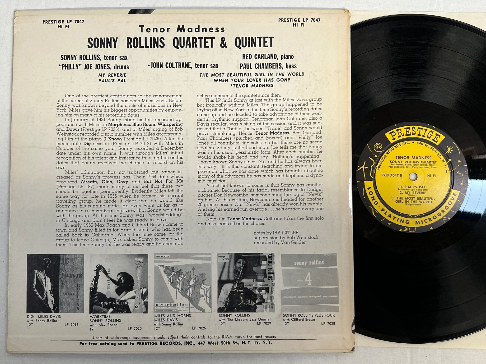 Omslagsbild för skivan SONNY ROLLINS tenor madness LP -56 US PRESTIGE PRLP 7047 orig press ** RARE **