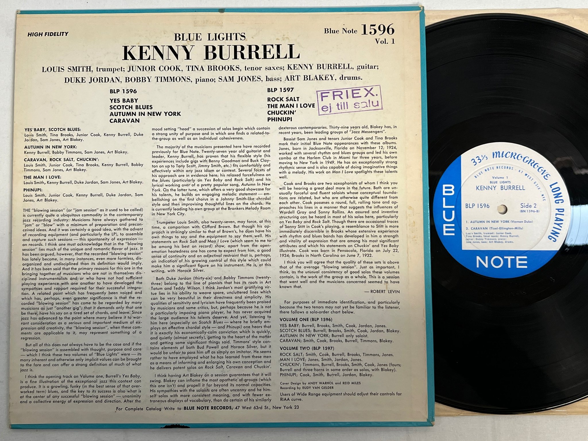 Omslagsbild för skivan KENNY BURRELL blue lights LP -58 US BLUE NOTE BLP 1596 Andy Warhol ** MEGA RARE 