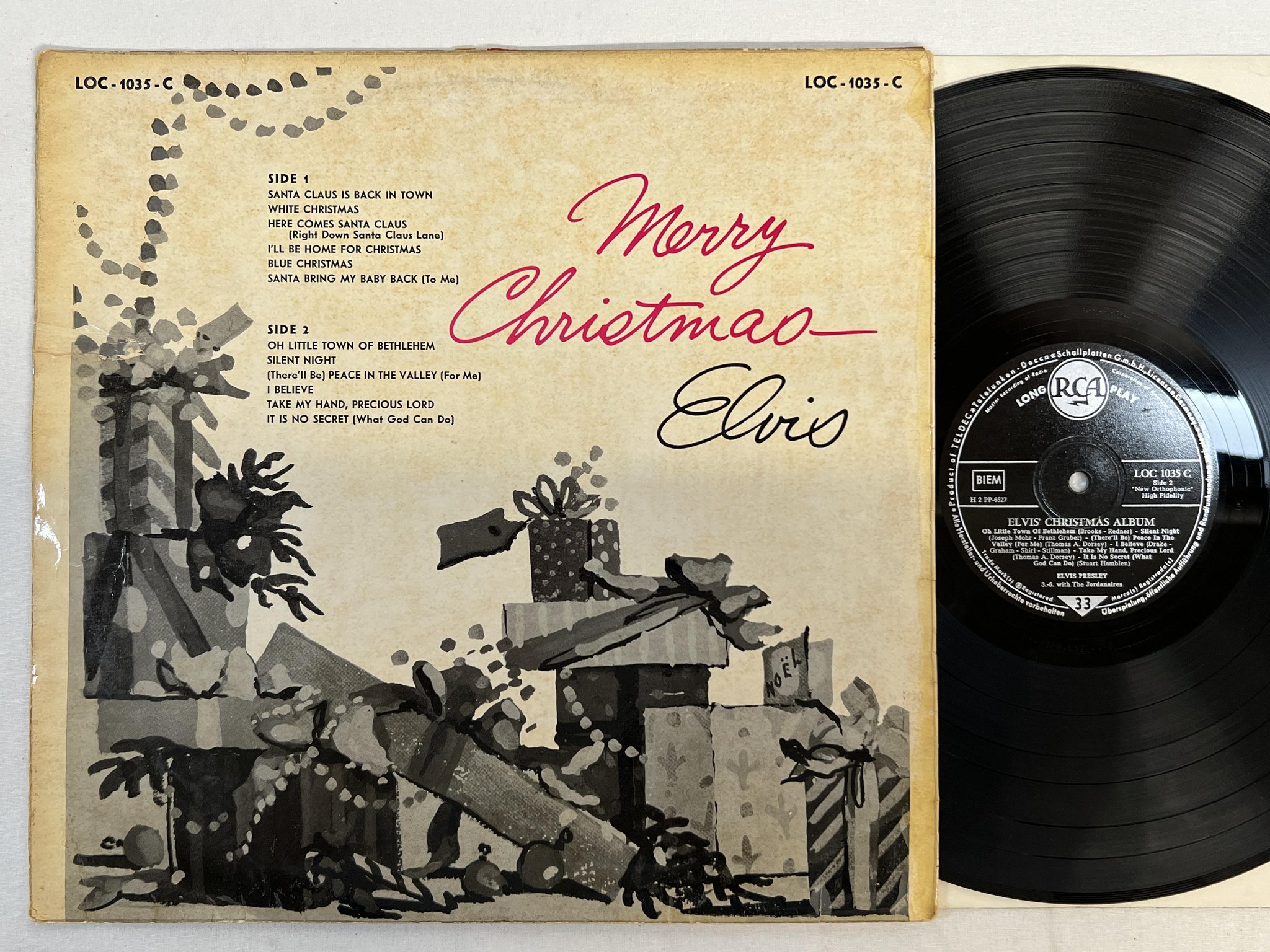 Omslagsbild för skivan ELVIS PRESLEY Elvis' Christmas Album LP -60 Ger RCA LOC 1035 C ** VERY RARE **