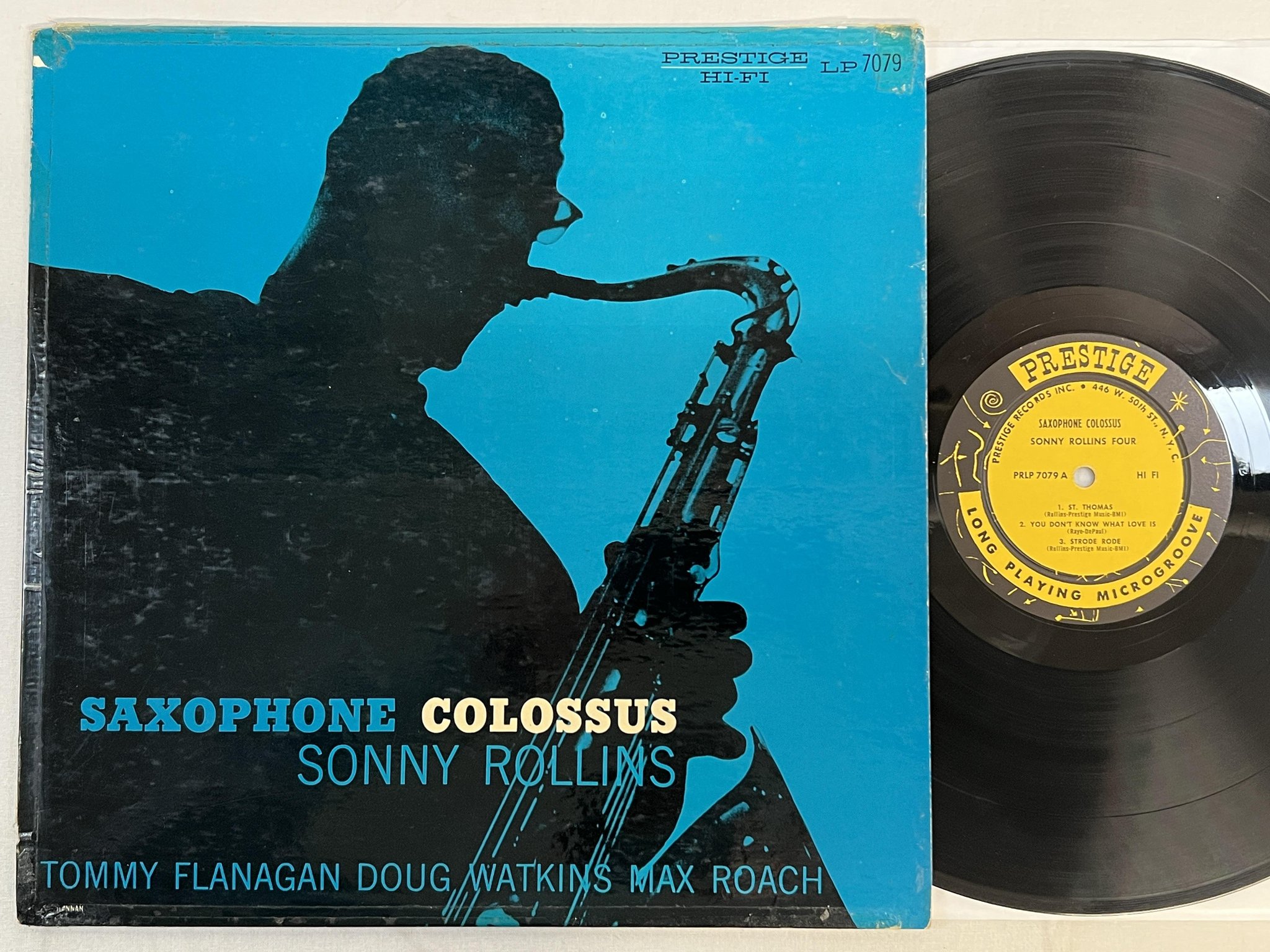 Omslagsbild för skivan SONNY ROLLINS FOUR saxophone colossus LP -57 US PRESTIGE PRLP 7079 ** R A R E **