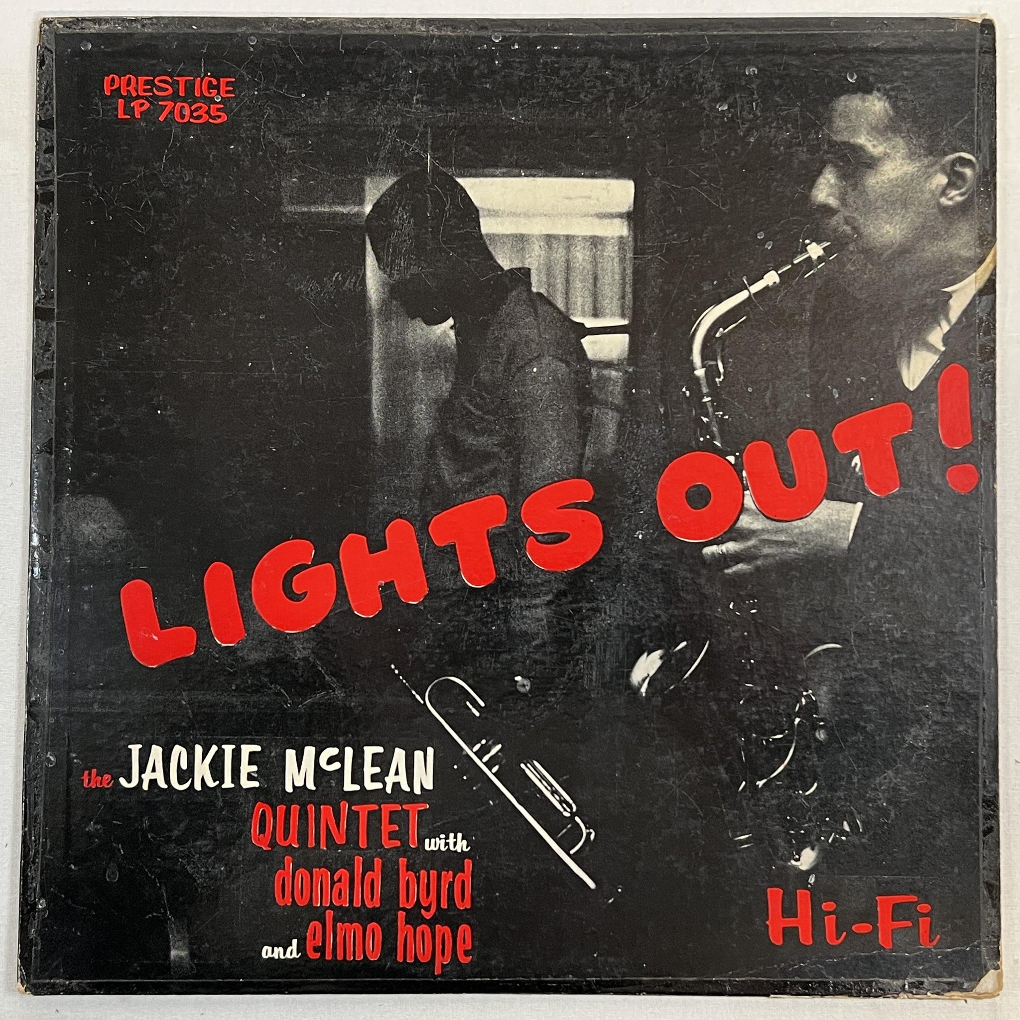 Omslagsbild för skivan JACKIE McLEAN lights out LP -56 US mono PRESTIGE PRLP 7035 446W 50TH ST NYC orig