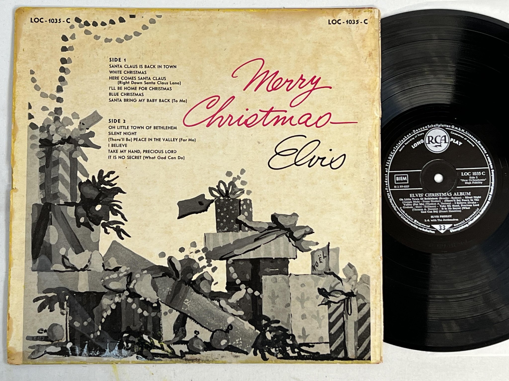 Omslagsbild för skivan ELVIS PRESLEY ELVIS' CHRISTMAS ALBUM LP -60 GER RCA LOC 1035 C ** WOW **