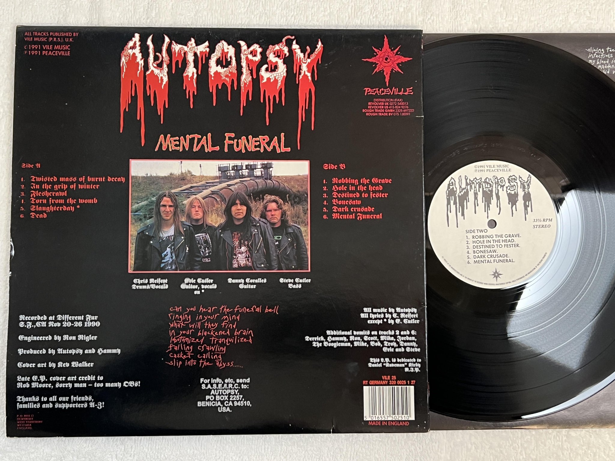 Omslagsbild för skivan AUTOPSY Mental Funeral LP -91 PEACEVILLE VILE 25 *** Rare death metal ***