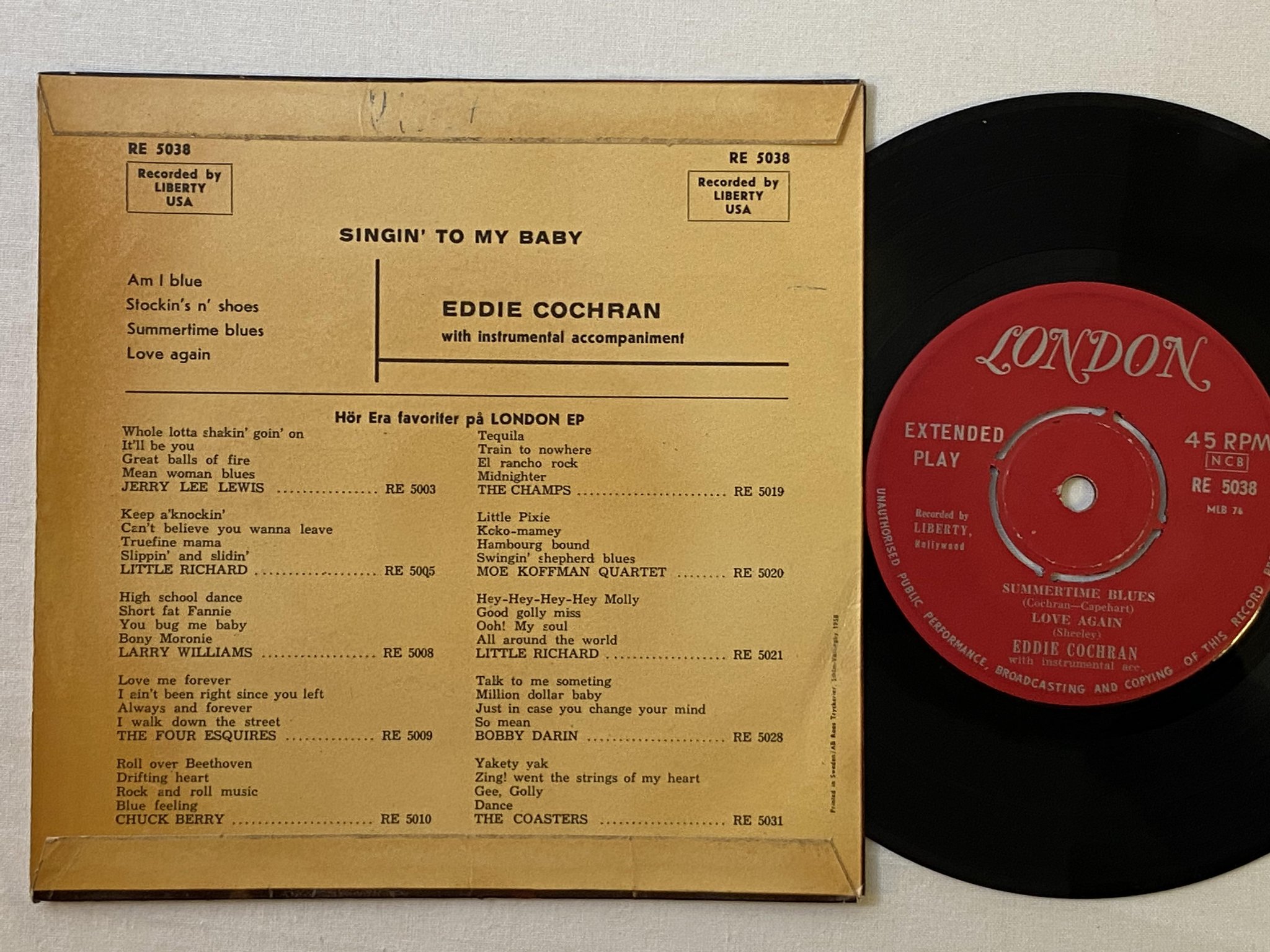 Omslagsbild för skivan EDDIE COCHRAN singin' to my baby 7"ep -58 Swe LONDON RE 5038 ** mega rare **
