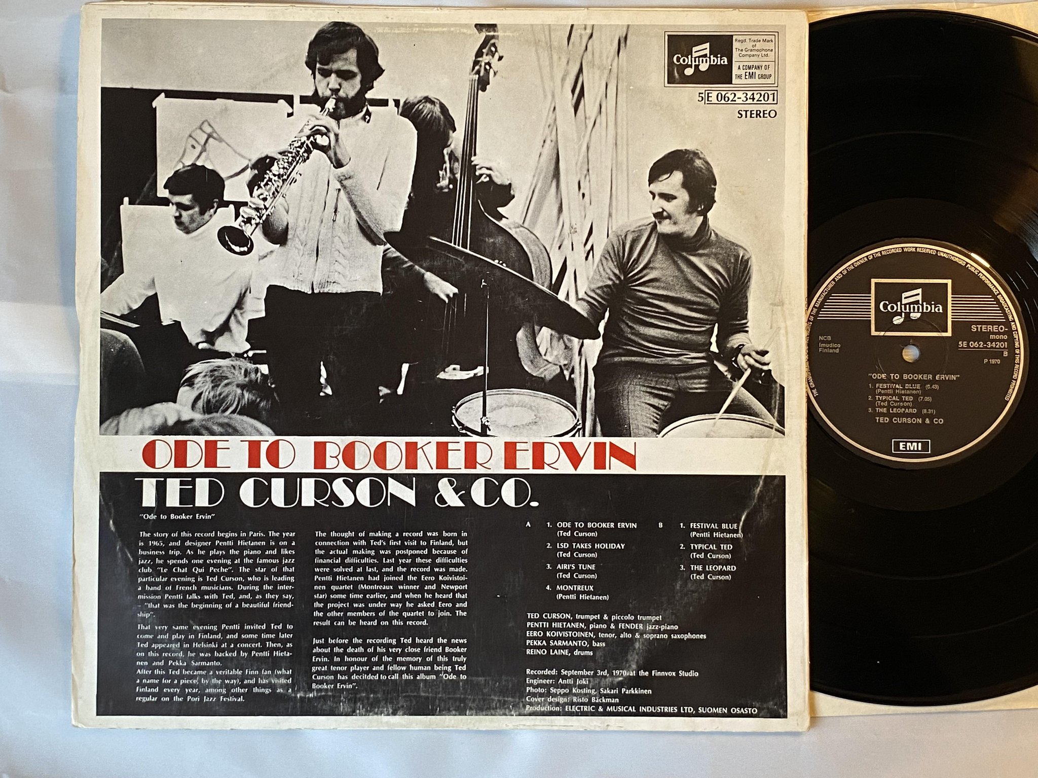 Omslagsbild för skivan TED CURSON & CO ode to Booker Ervin LP -70 Finland COLUMBIA *** SUPER RARE ***