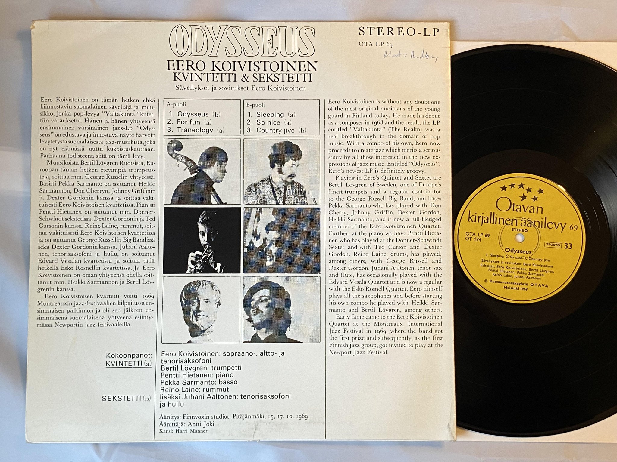 Omslagsbild för skivan EERO KOIVISTOINEN odyssey LP -69 Finland OTAVAN OTA LP 69 *** MONSTER RARE ***