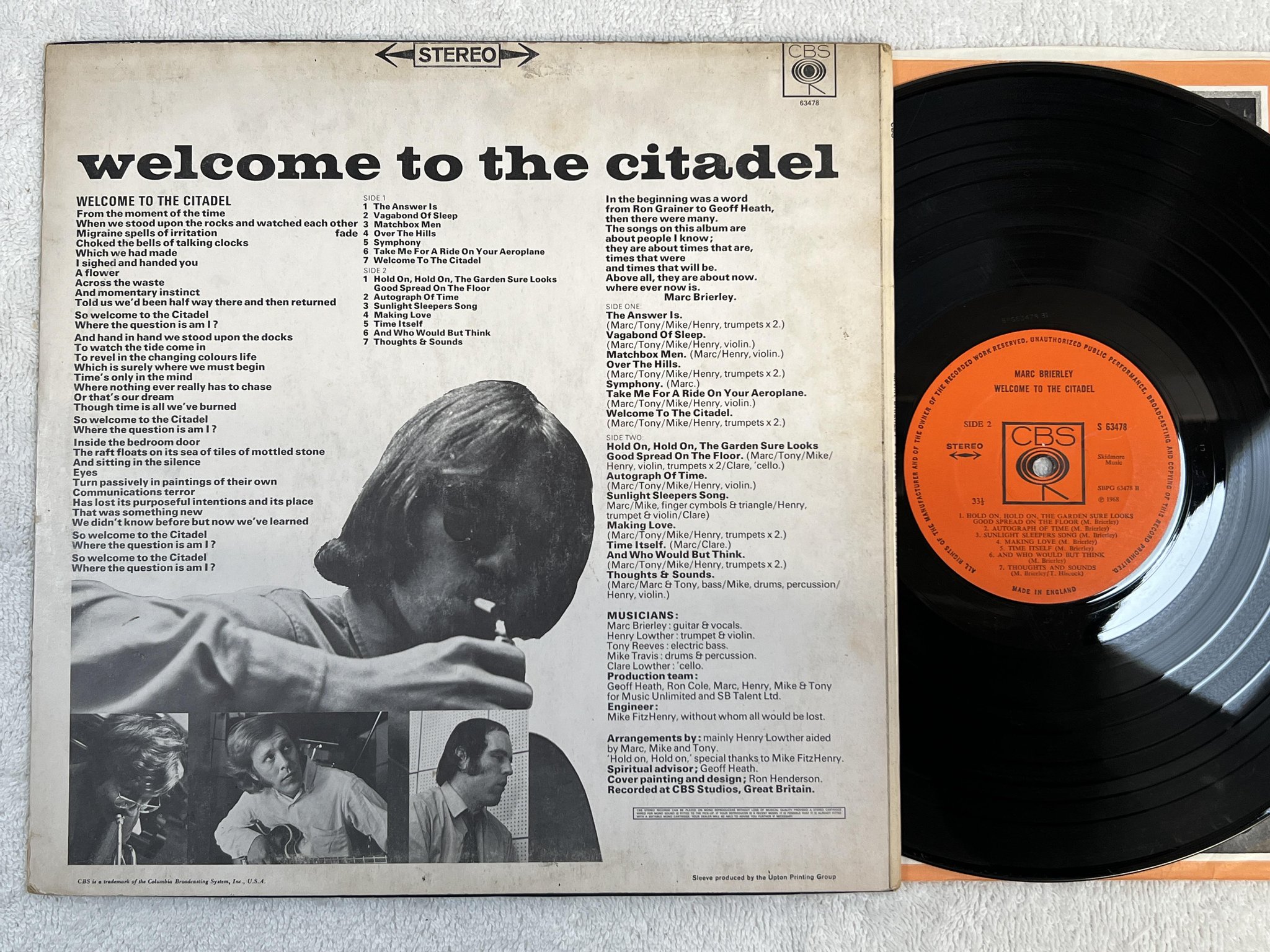 Omslagsbild för skivan MARC BRIERLEY welcome to the citadel LP -68 UK CBS 63478 ** VERY RARE **