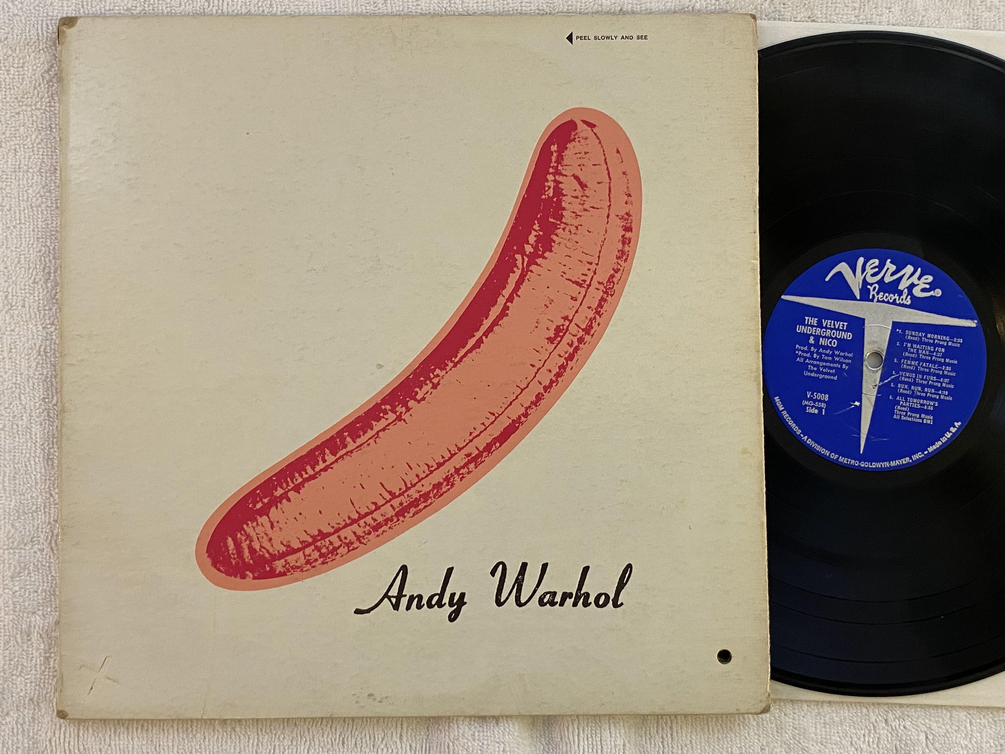 Omslagsbild för skivan VELVET UNDERGROUND & NICO LP -68 US VERVE V-5008 *** Andy Warhol pop art ***