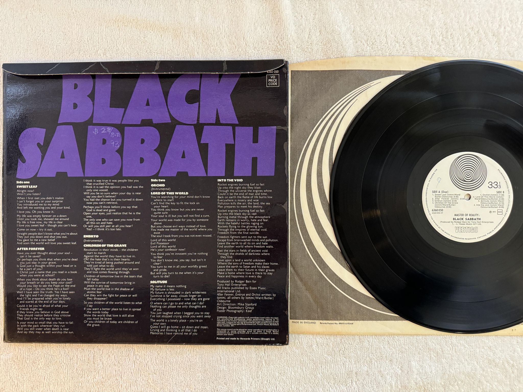 Omslagsbild för skivan BLACK SABBATH master of reality LP -71 ncb VERTIGO swirl 6360050