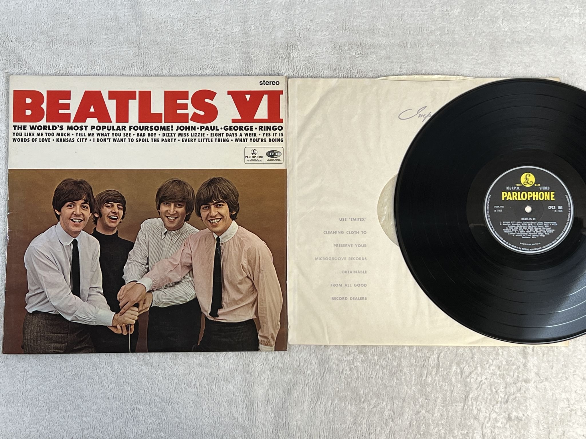 Omslagsbild för skivan THE BEATLES VI LP -66 UK PARLOPHONE CPCS 104 *** MEGA RARE EXPORT PRESSING ***