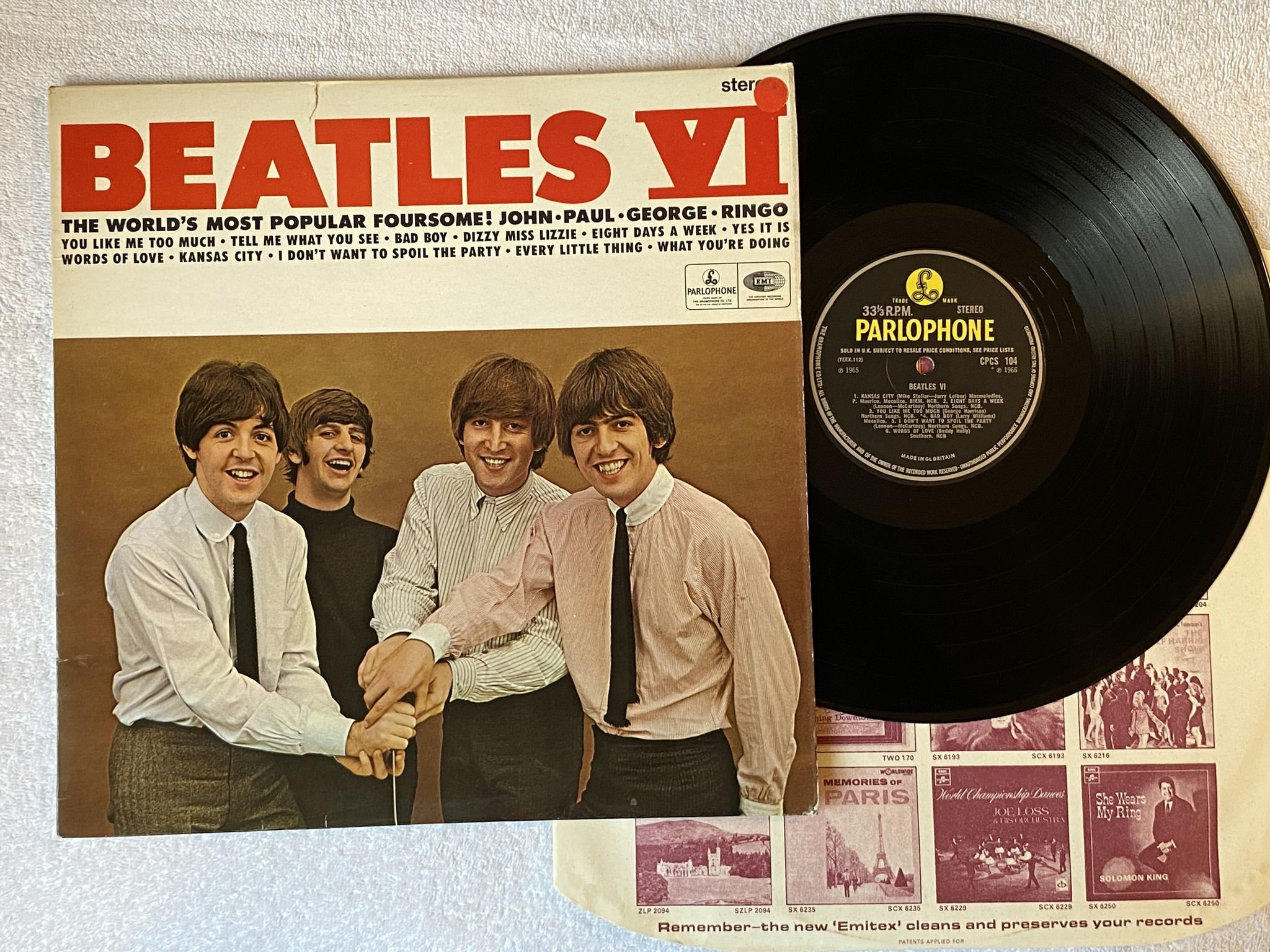 Omslagsbild för skivan THE BEATLES VI LP -65 UK export issue PARLOPHONE CPCS 104 *** RARE ***