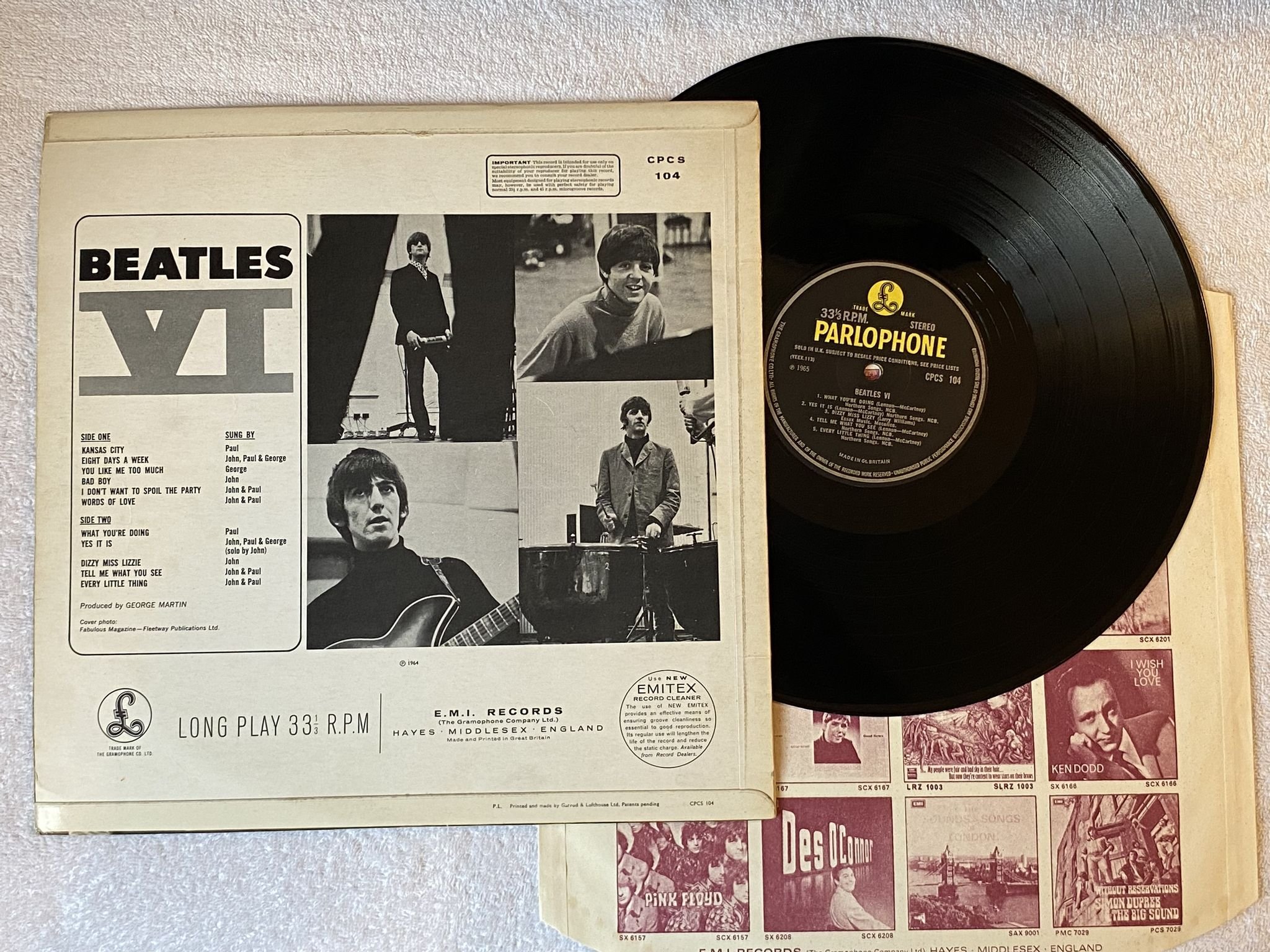 Omslagsbild för skivan THE BEATLES VI LP -65 UK export issue PARLOPHONE CPCS 104 *** RARE ***