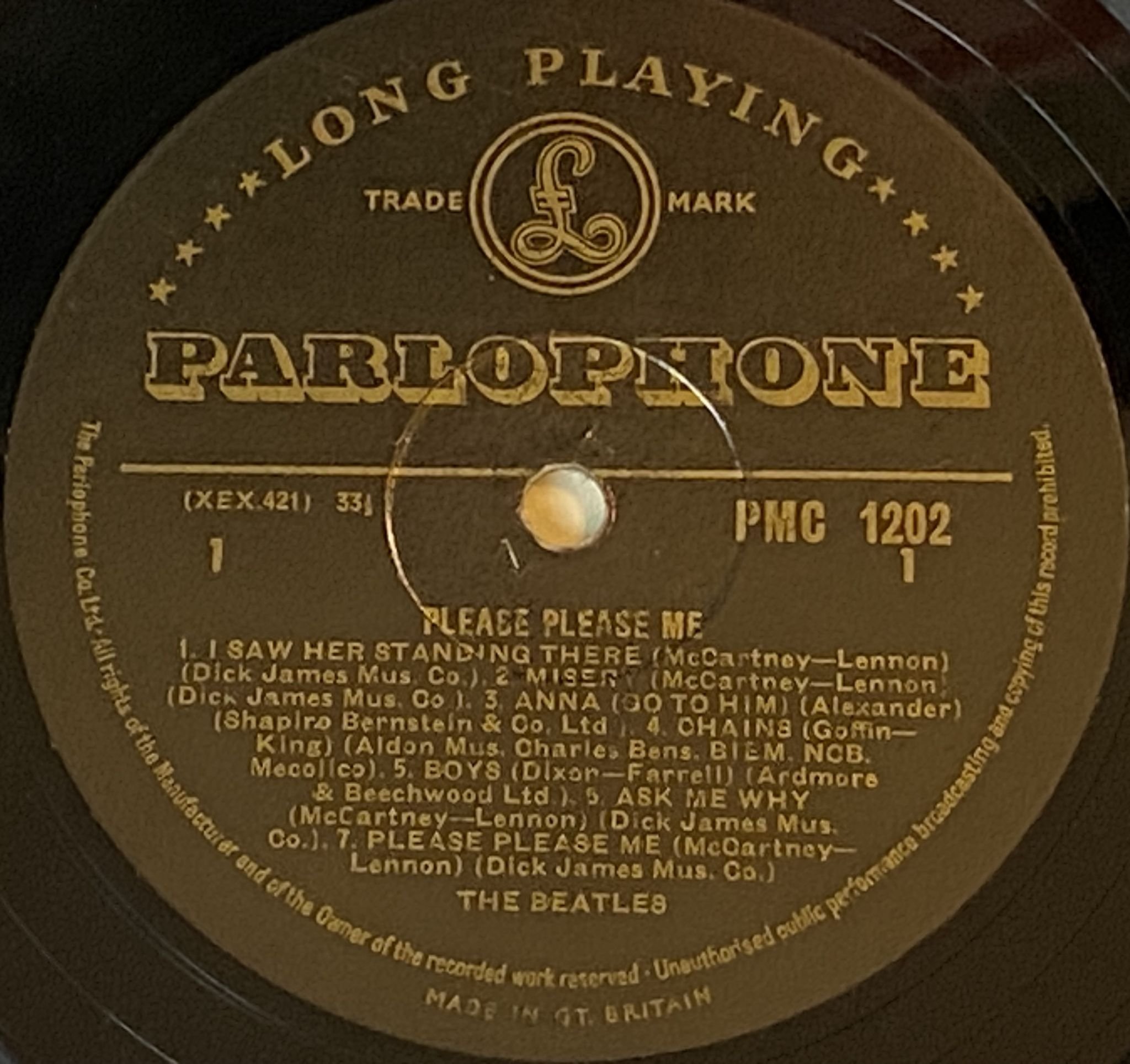 Omslagsbild för skivan THE BEATLES please please me LP -63 UK PARLOPHONE PMC 1202 ** Ultra rare 1st **