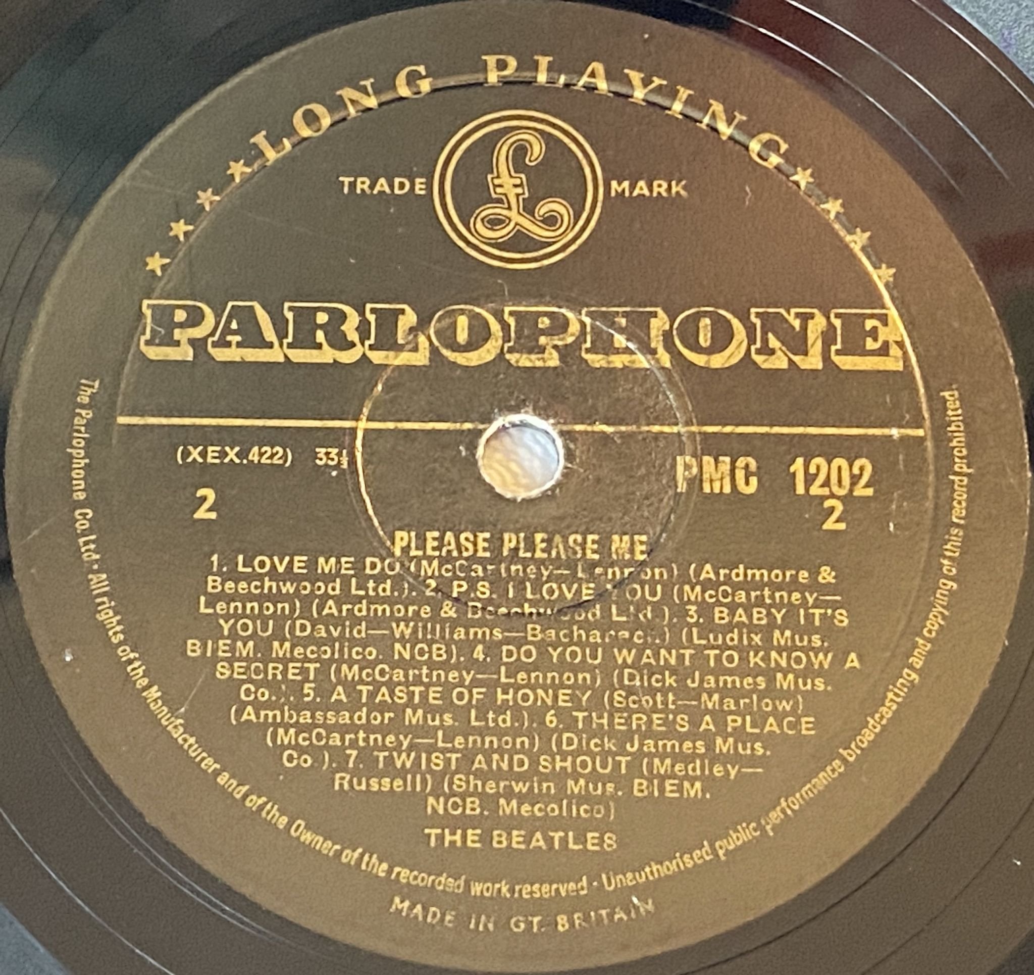 Omslagsbild för skivan THE BEATLES please please me LP -63 UK PARLOPHONE PMC 1202 ** Ultra rare 1st **