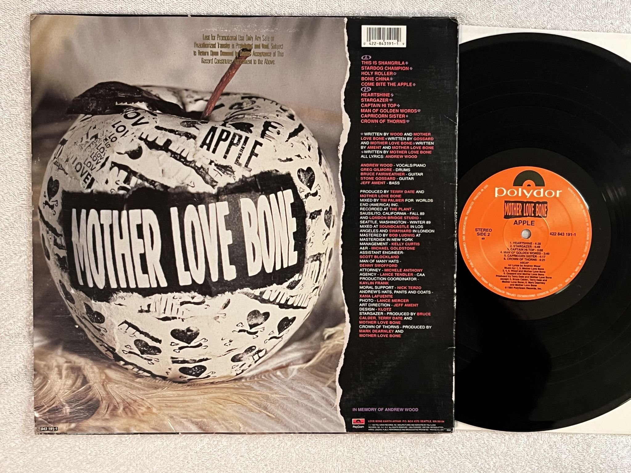 Omslagsbild för skivan MOTHER LOVE BONE Apple LP -90 US polydor 422 843 191-1 *** Mega Rare Grunge ***