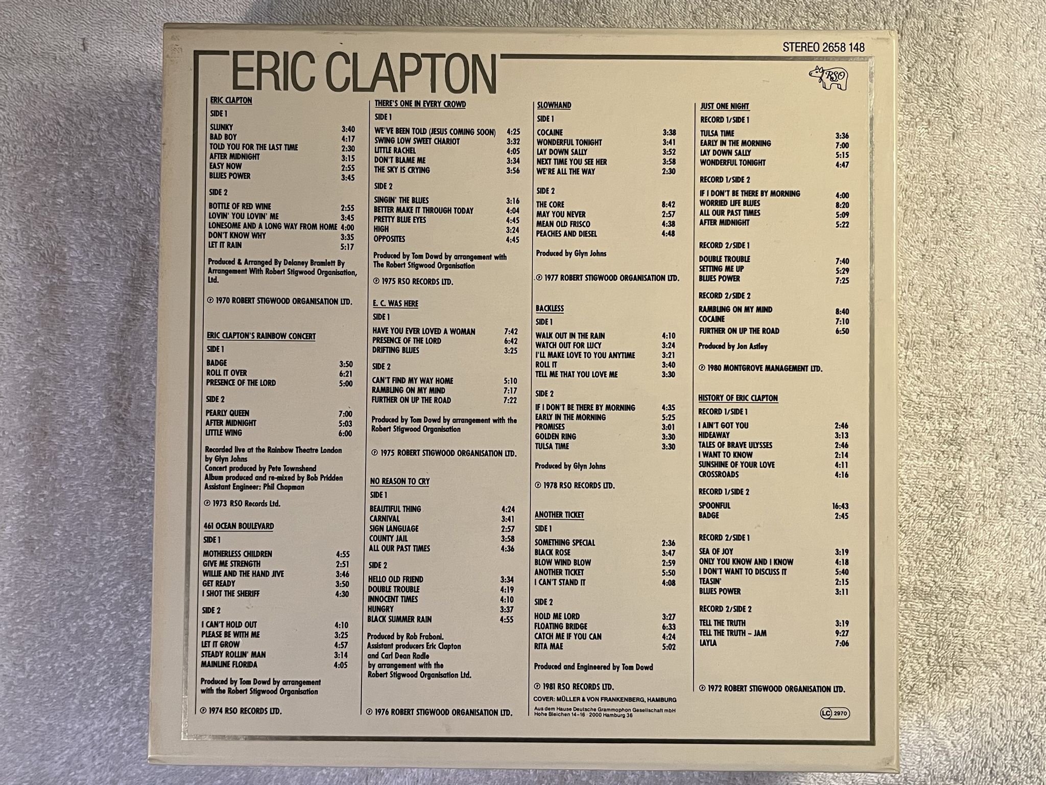 Omslagsbild för skivan ERIC CLAPTON 11xLP Box set -81 Ger RSO 2658 1448