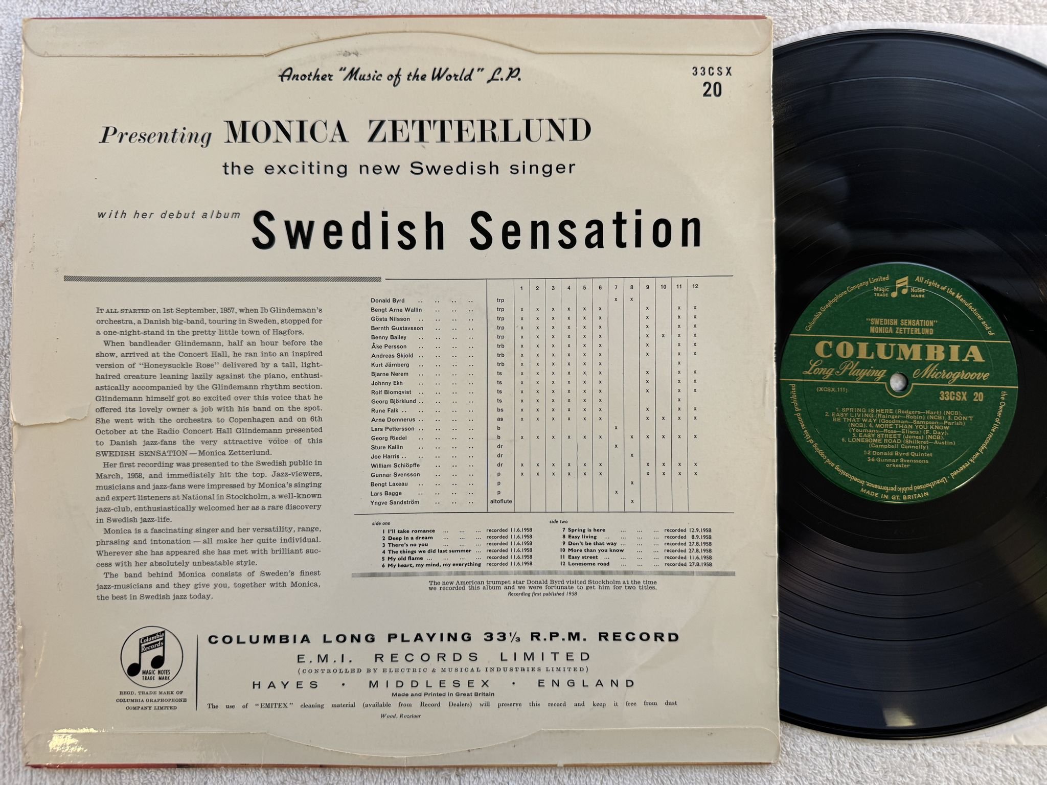 Omslagsbild för skivan MONICA ZETTERLUND swedish sensation LP -58 UK COLUMBIA 33CSX 20